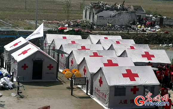 江苏盐城龙卷风冰雹灾害 红十字会人道救援在