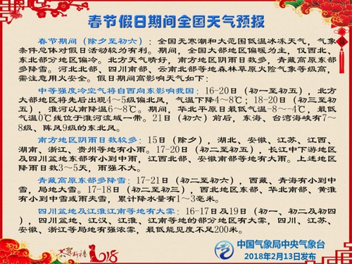 南方阴雨 北方晴好 今年春节假期天气总体还不错