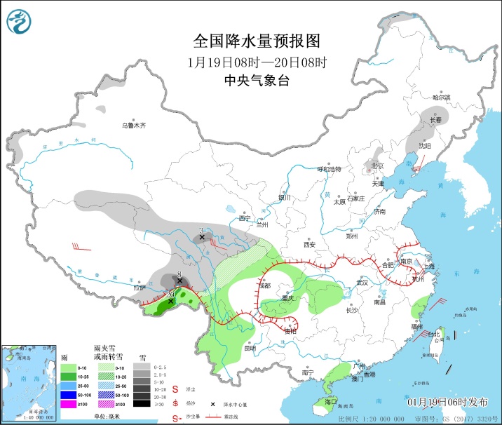 青藏高原东部有雨雪 黄淮及其以南地区将有一次降水过程