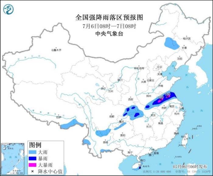 西南地区东部江汉至淮河流域有较强降水