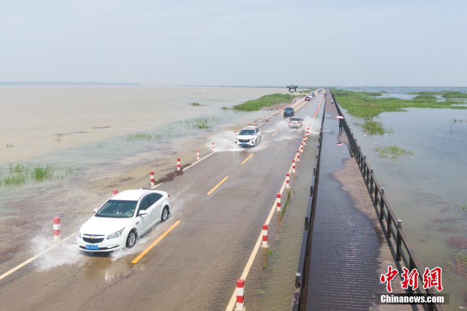 江西鄱阳湖畔再现“限时”景观“水上公路”