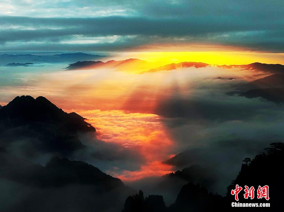 黄山迎来赏秋最佳时节 云雾填满山谷举步皆景