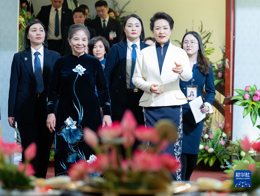 彭丽媛同越共中央总书记夫人吴氏敏参观越南妇女博物馆并茶叙