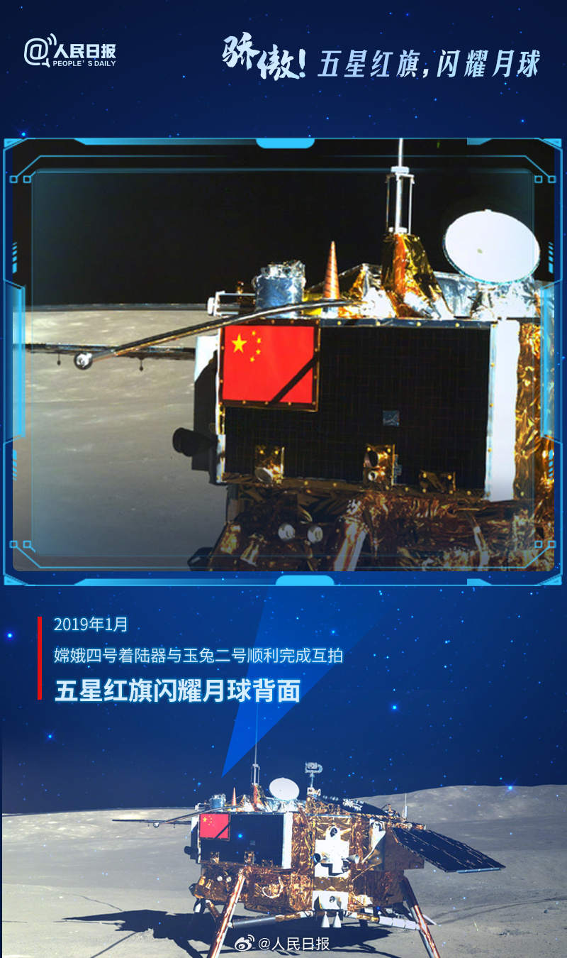 骄傲转发！五星红旗和月球的4次同框照