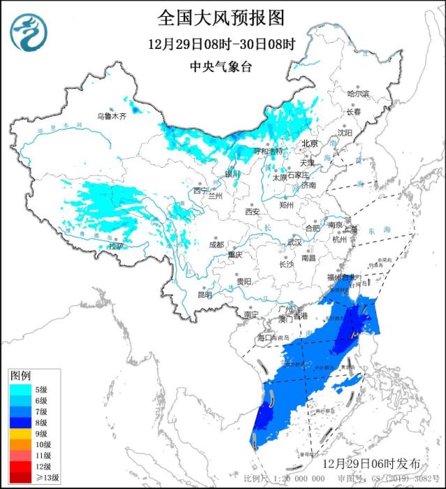 内蒙古及南部海区有大风 青藏高原有明显降雪