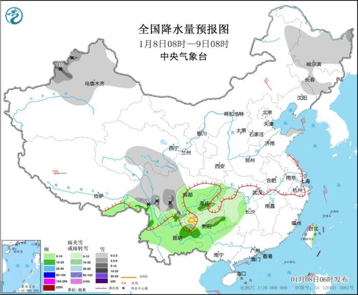 冷空气继续影响我国大部地区 西南地区和江南西部等地有雨雪天气