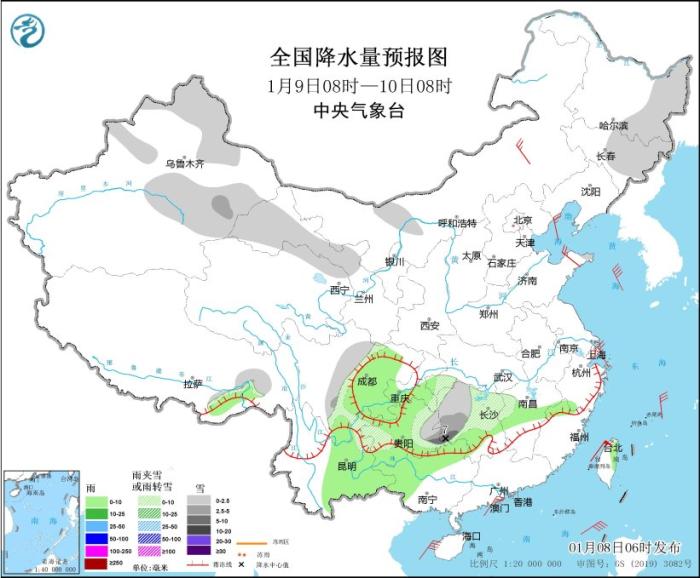 冷空气继续影响我国大部地区 西南地区和江南西部等地有雨雪天气