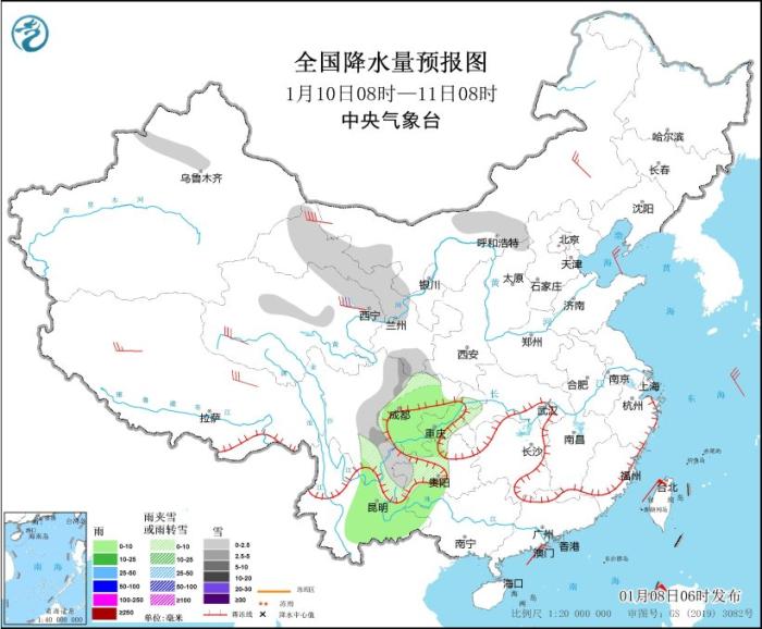 冷空气继续影响我国大部地区 西南地区和江南西部等地有雨雪天气