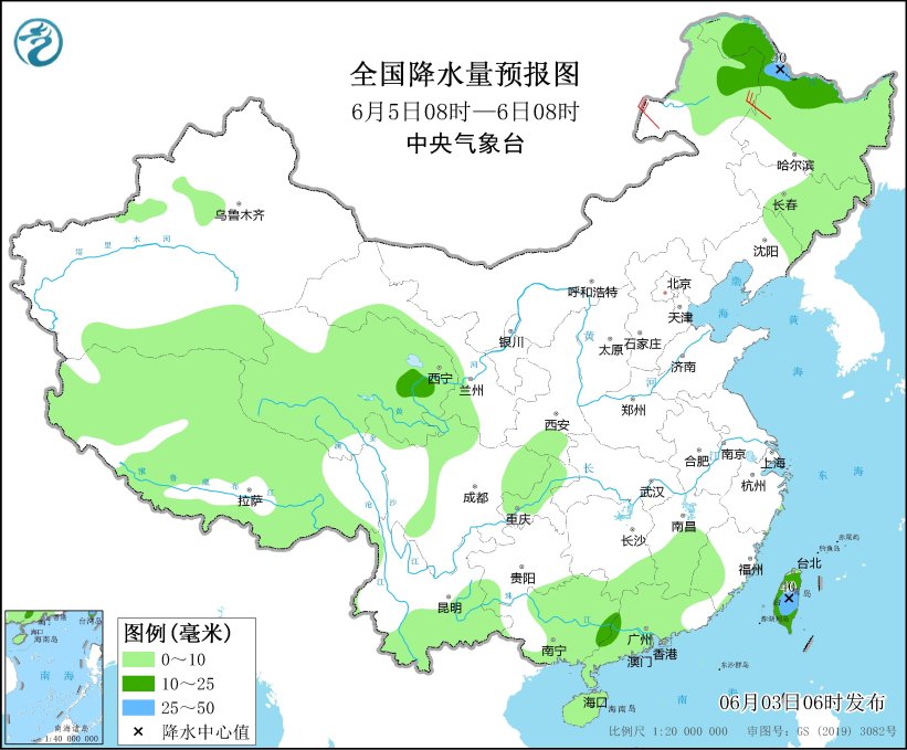 华南沿海台湾等地有较强降水 东北地区多阵性降雨