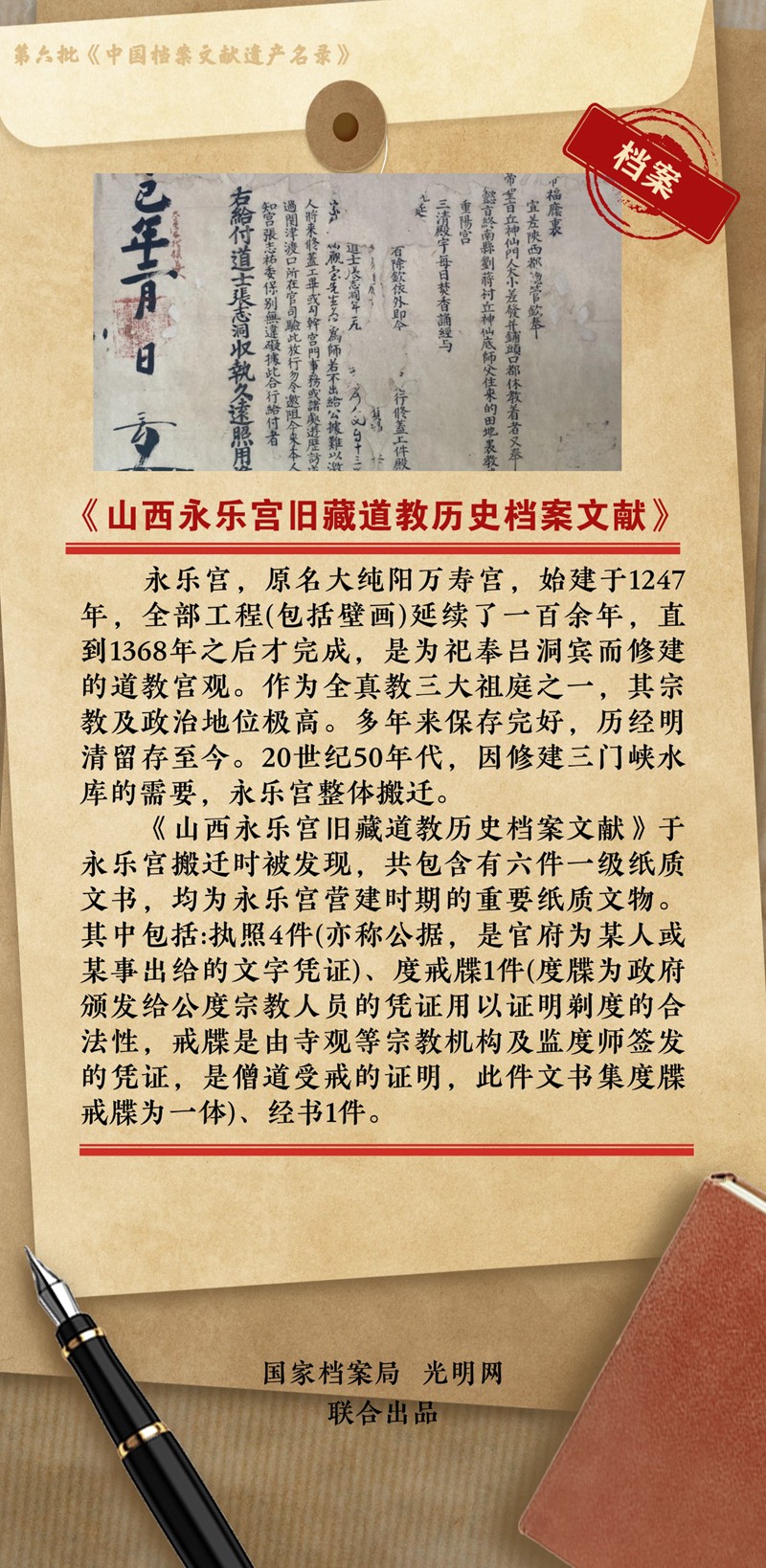 公布	
！第六批《中国档案文献遗产名录》正式揭晓