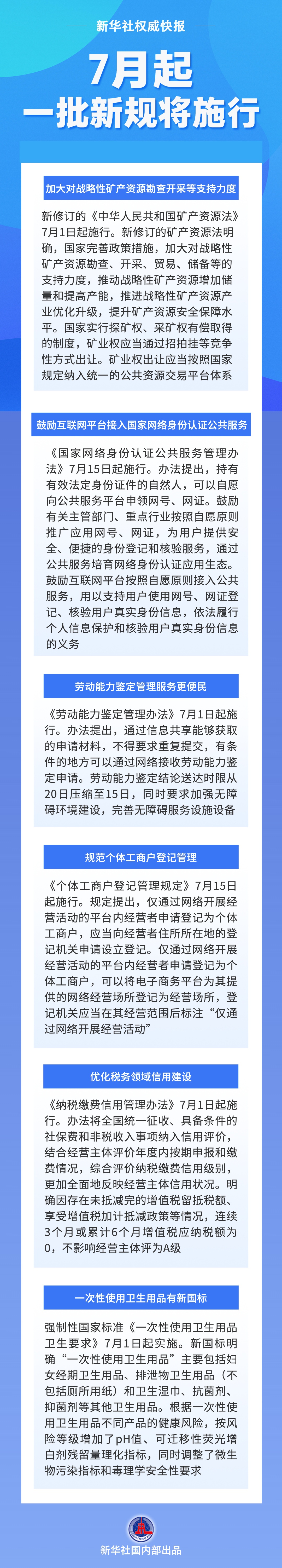 7月起，一批新规将施行