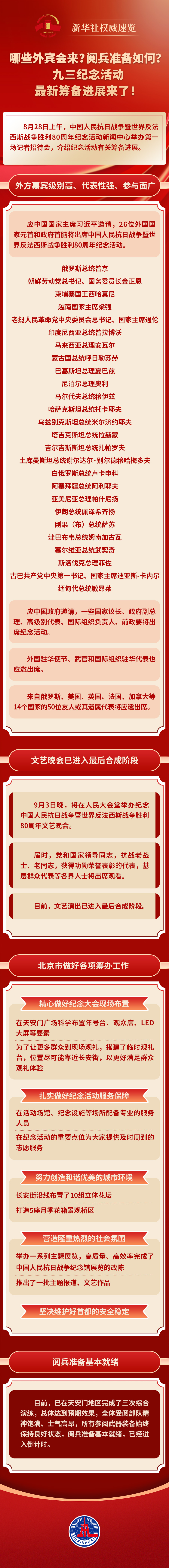 哪些外宾会来？阅兵准备如何？九三纪念活动最新筹备进展来了！