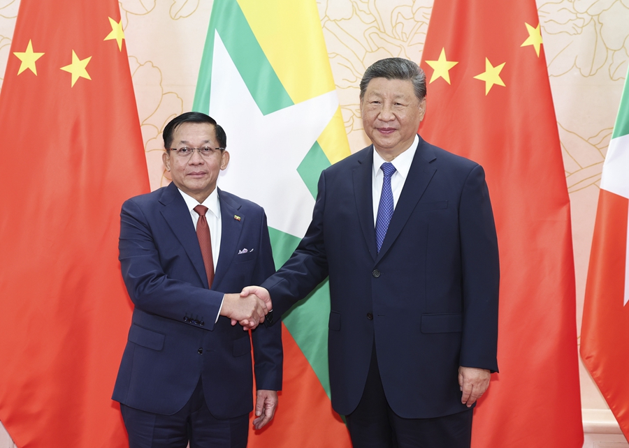上合组织天津峰会丨习近平会见缅甸代总统敏昂莱