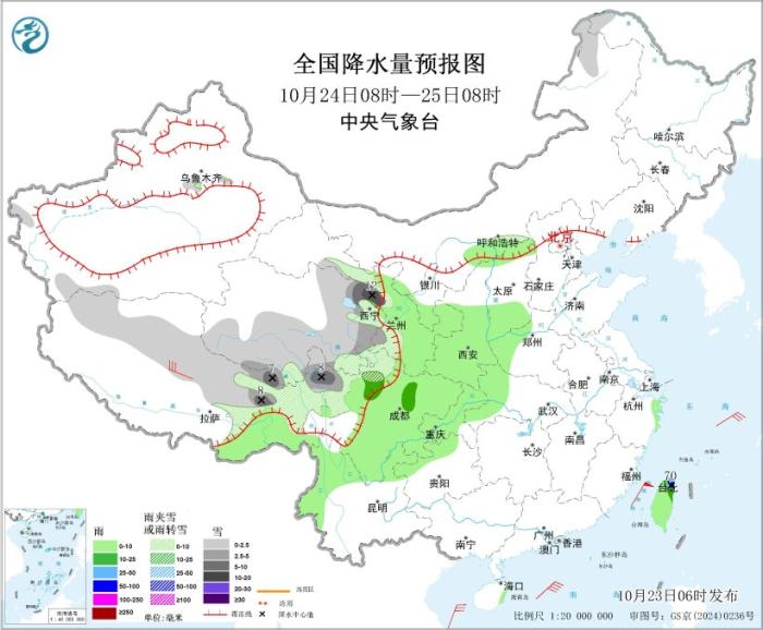 青藏高原东部有持续性降雪 我国东部和南部海区有大风
