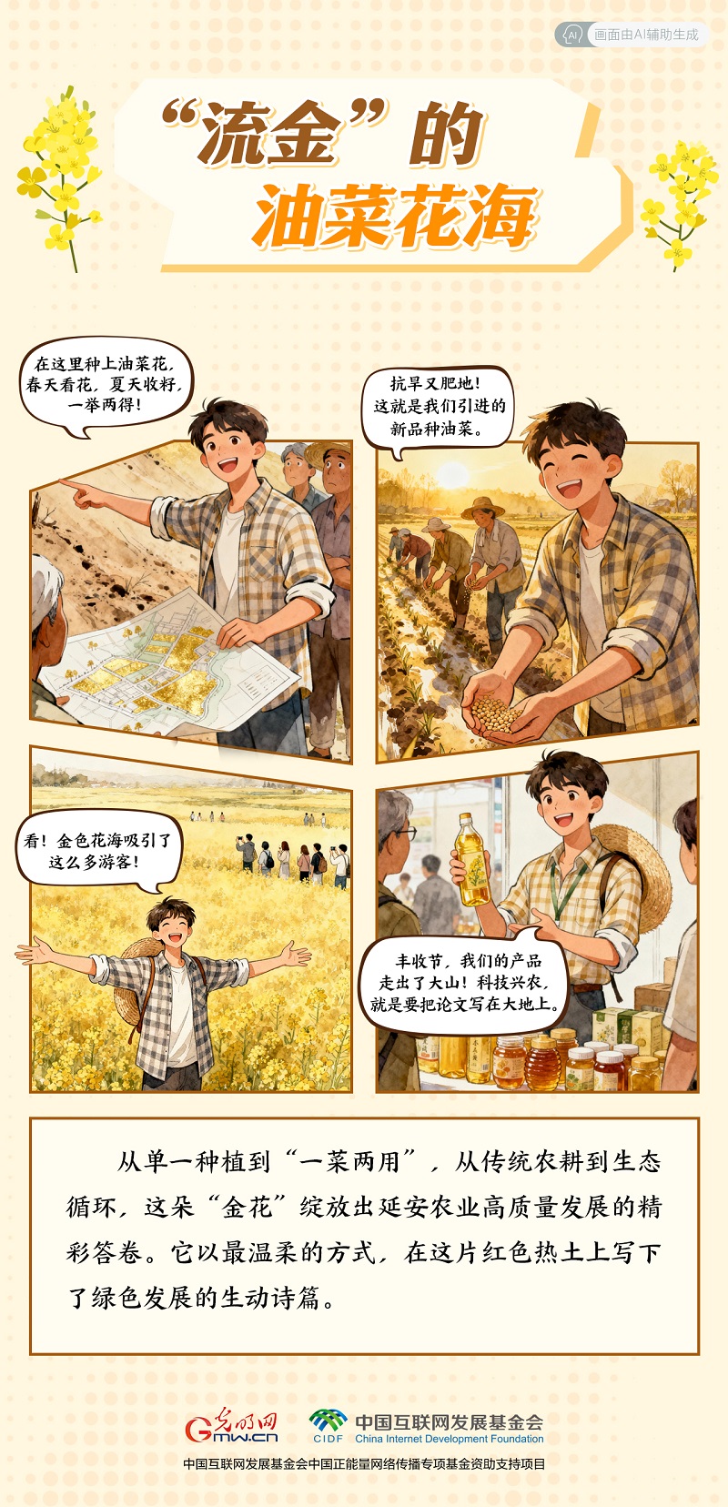 【我在老区“种”青春· AI漫画】油菜花海  万亩“流金” 【我在老区“种”青春· AI漫画】油菜花海  万亩“流金”
