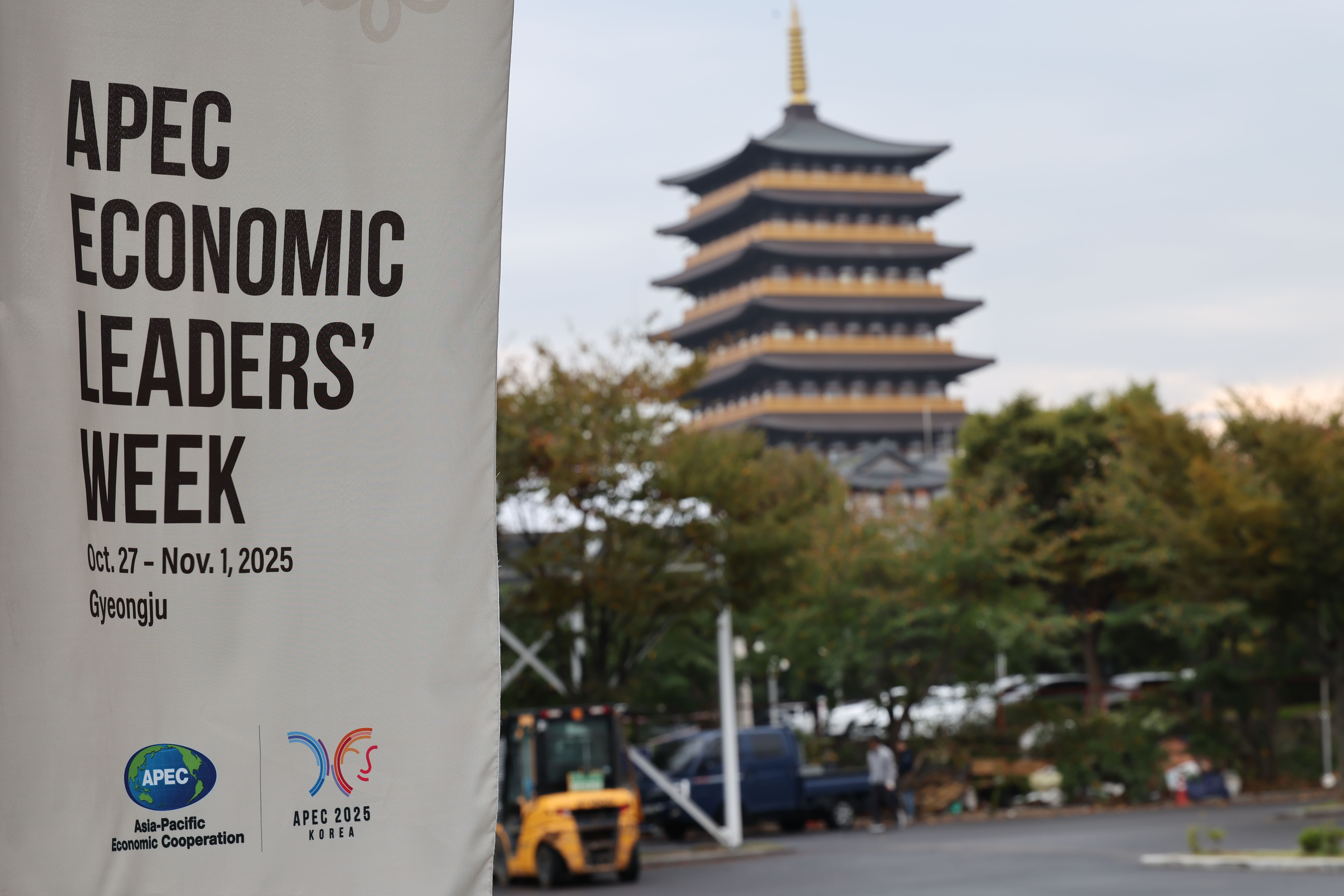 一见·亚太合作,习近平主席为何强调“开放”是生命线? 会场外的旗帜。肖翊 摄