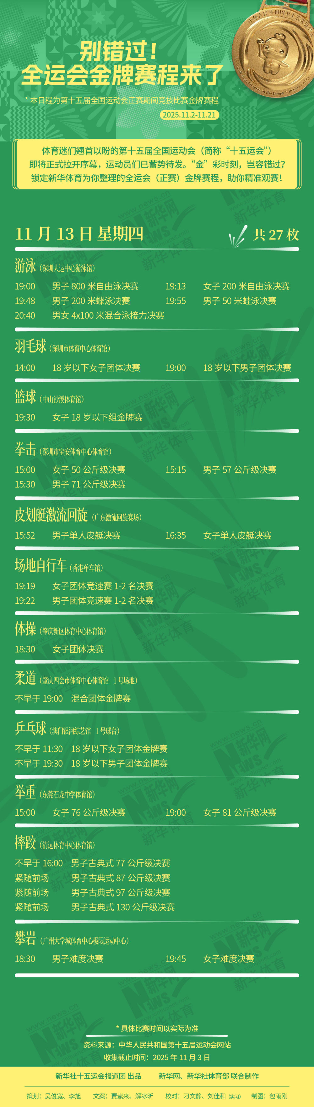 别错过！这届全运会金牌赛程来了