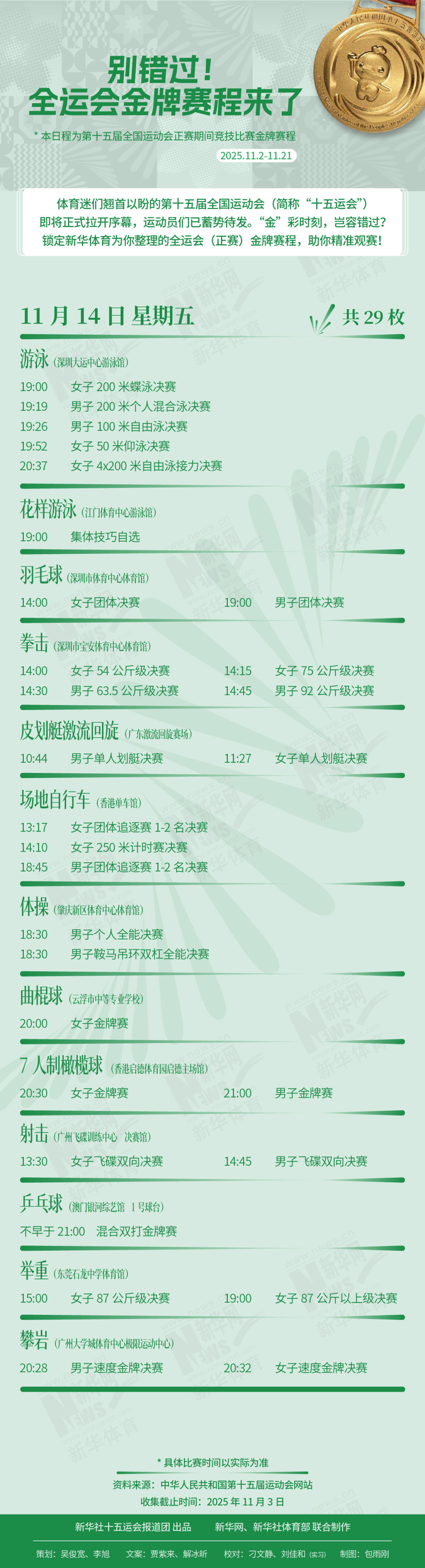 别错过！这届全运会金牌赛程来了