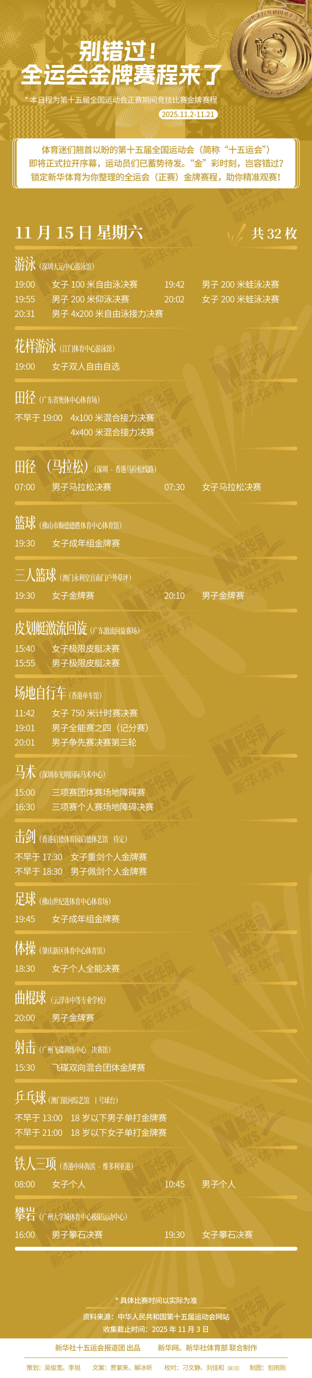 别错过！这届全运会金牌赛程来了