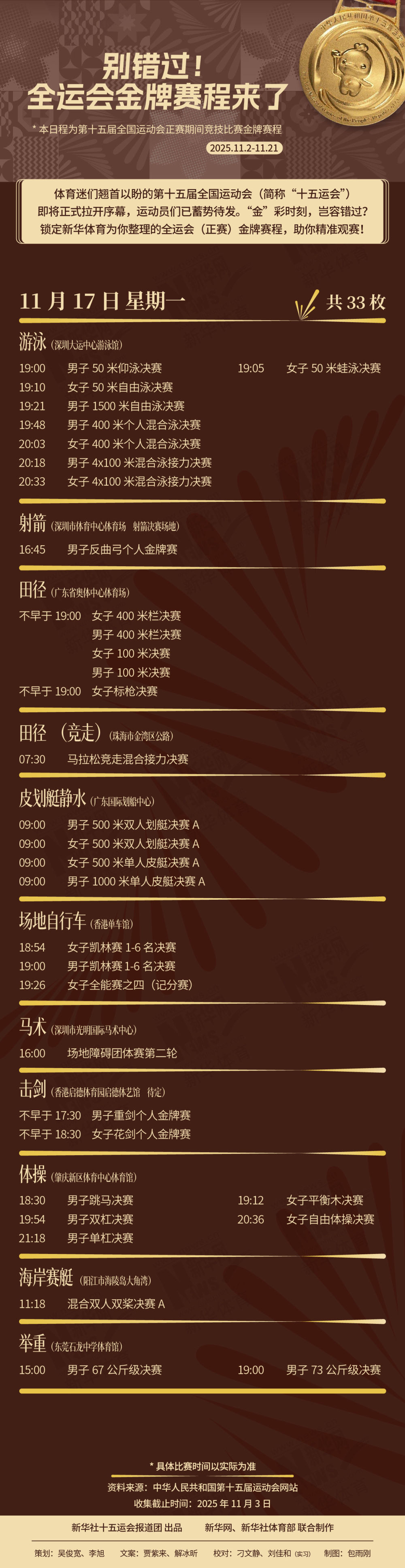 别错过！这届全运会金牌赛程来了