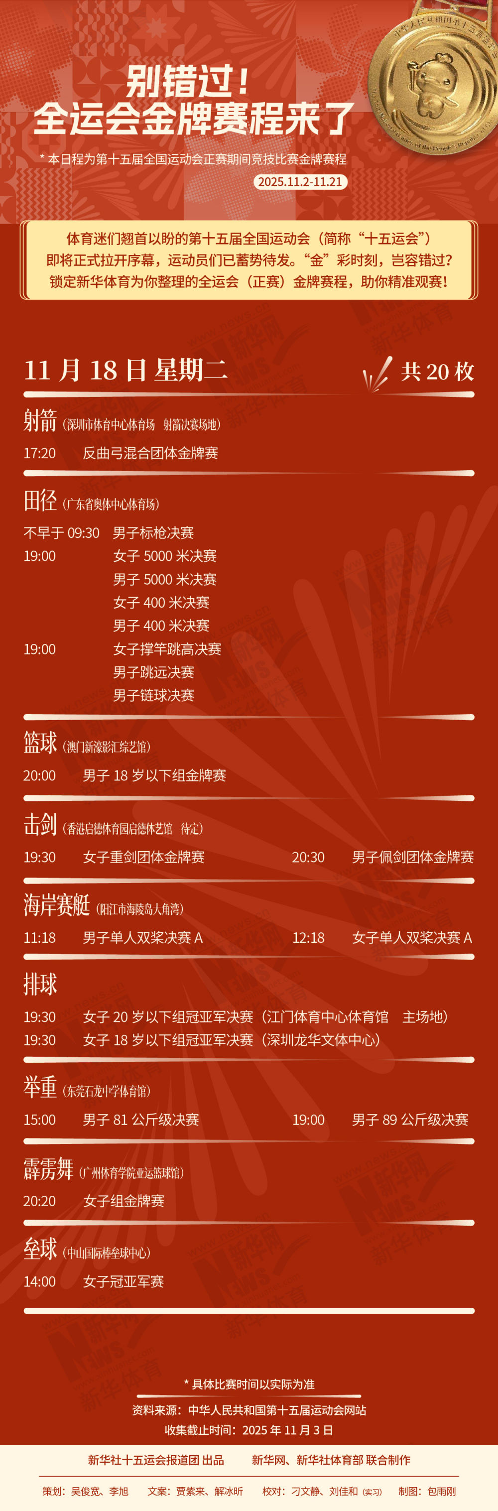 别错过！这届全运会金牌赛程来了