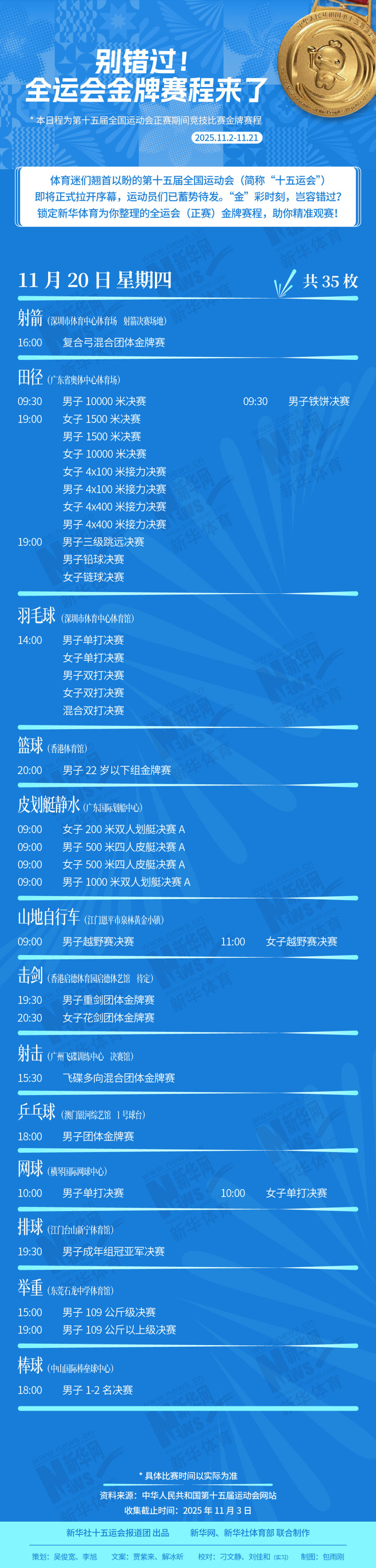 别错过！这届全运会金牌赛程来了
