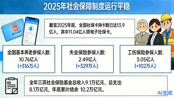 人社部：截至2025年底电子社保卡领用人数已达11.04亿人