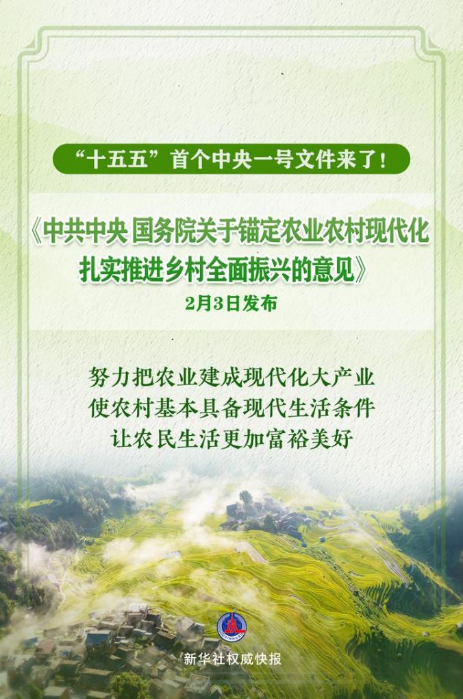 中央一号文件丨“十五五”首个中央一号文件!粮食产量稳定在1.4万亿斤左右