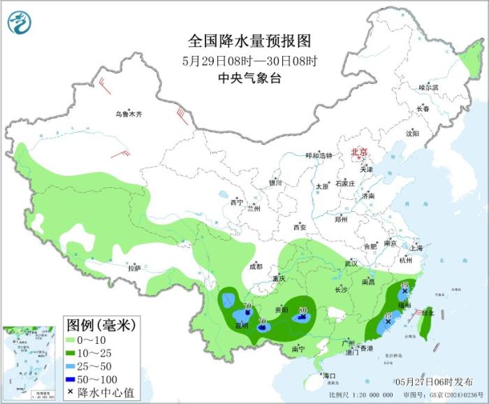 南方降水趋于减弱 北方部分地区有大风降温雷雨