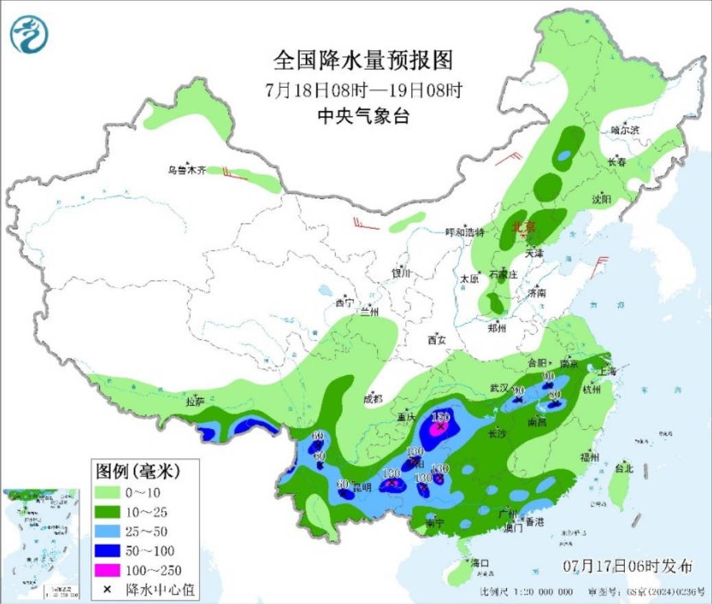 全国强降雨分散18日起雨带明显南压 南方高温将短暂减弱