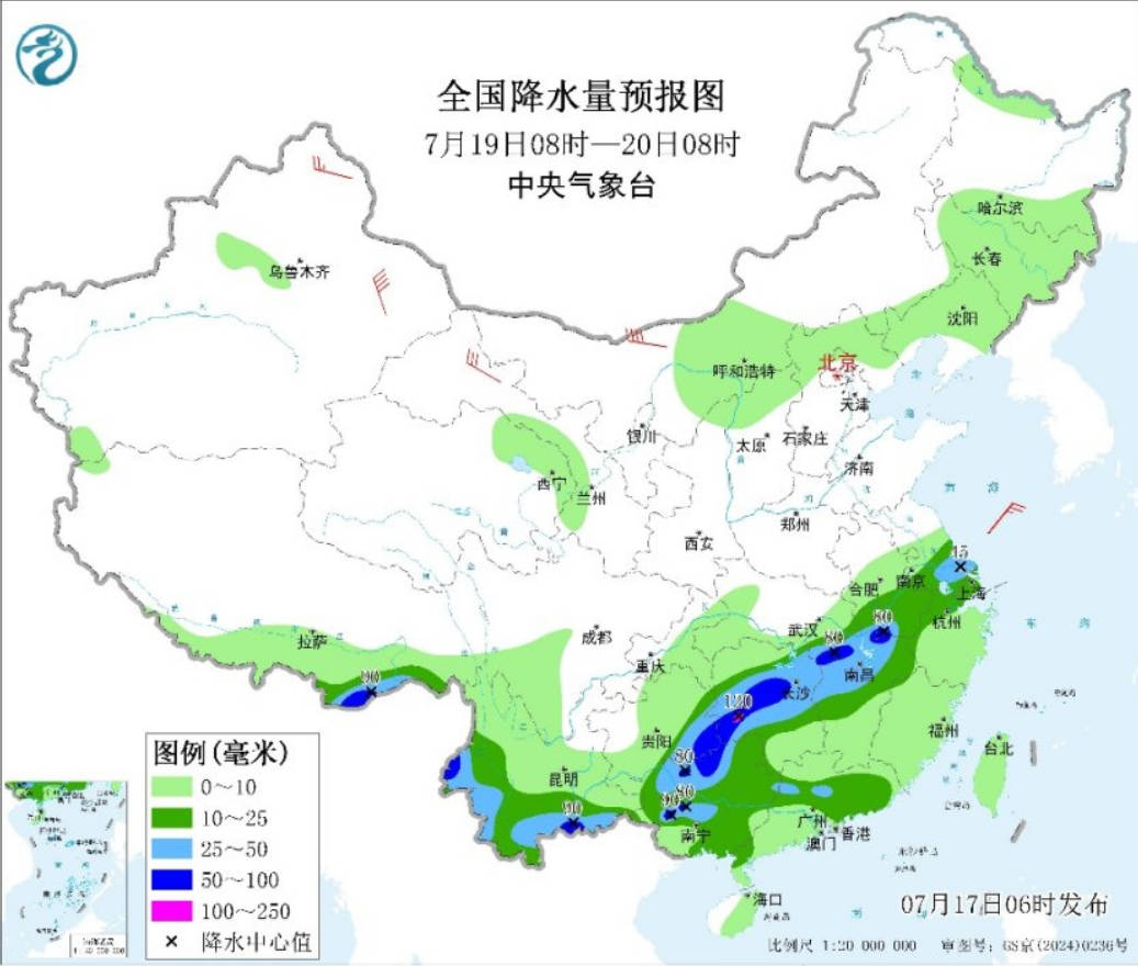 全国强降雨分散18日起雨带明显南压 南方高温将短暂减弱