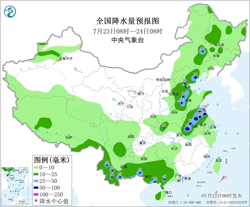 广西和长江中下游等地有较强降水 华北东北多对流天气
