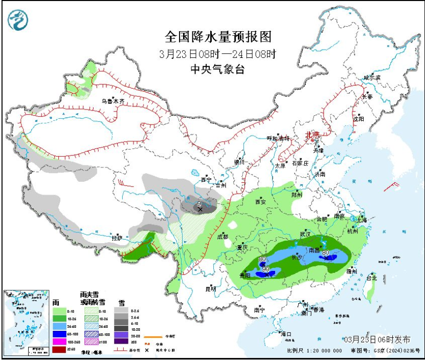 未来三天南方地区多阴雨天气 青藏高原东部多雨雪