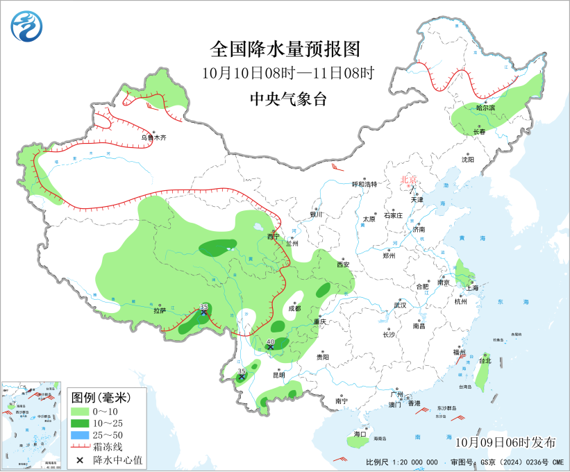 海南岛有强降雨 青藏高原和华西地区多阴雨天气
