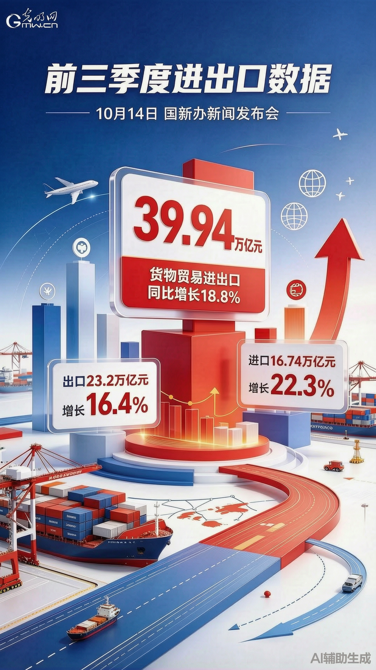 海关总署：前三季度外贸进出口39.94万亿元 同比增长18.8%